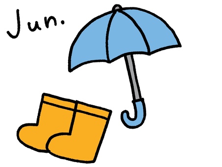 6月のカレンダー挿絵（月・英語表記） 6月,傘,雨靴,カレンダー,暦,月,年間,スケジュール,季節,イベントのイラスト素材