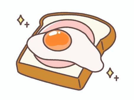 ハムと目玉焼きがのった食パン パン,食パン,トースト,ハム,目玉焼き,ハムエッグ,卵,食べ物,朝ごはん,軽食のイラスト素材