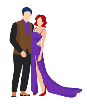 Illustration, casal, vestido de fenda, fenda, 