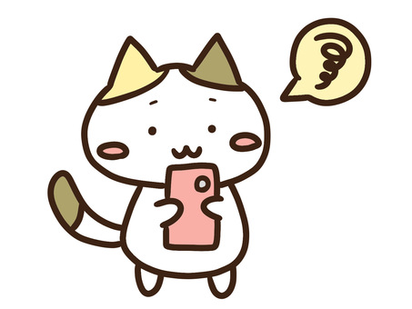 スマホでトラブルにあい困るかわいい三毛猫 スマホ,スマートフォン,トラブル,困る,エラー,画面,ねこ,通信,障害,ウイルスのイラスト素材