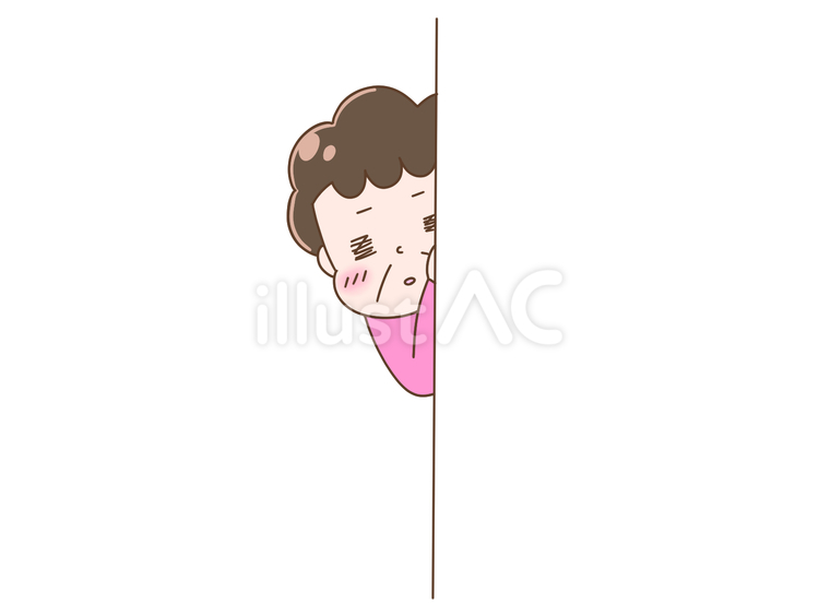 覗き見をして様子を伺う中年女性 覗く,覗き見,こそこそのイラスト素材