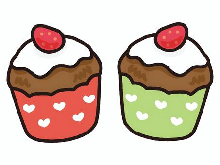 手作りチョコレートマフィン２個 チョコマフィン,チョコレートマフィン,マフィン,焼き菓子,苺,バレンタイン,手作り,プレゼント,カップケーキ,アイシングのイラスト素材