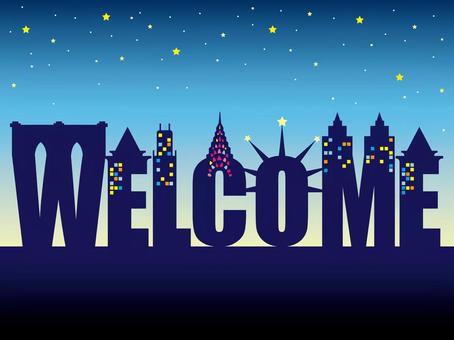 ウェルカムボード 夜景 ウェルカム,welcome,いらっしゃい,夜景,星,ウェルカムサイン,ウェルカムボードのイラスト素材