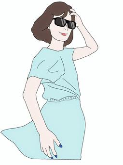 髪をなびかせる女性4 人物,女性,サングラス,ワンピース,マニキュアのイラスト素材