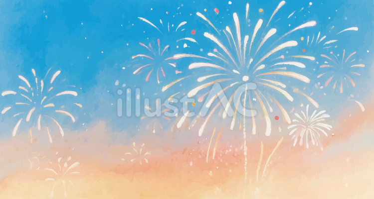 水彩で描いた打ち上げ花火の背景素材 花火,水彩画,打ち上げ花火のイラスト素材