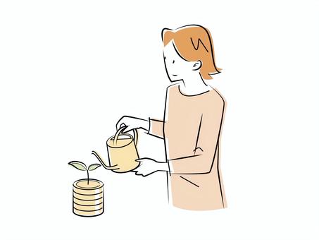 資産を育てる女性 資産を育てる女性 人物,女性,芽,葉,資産,育てる,水やり,資産運用,経済,貯金のイラスト素材