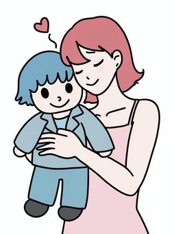 推しのぬいぐるみを抱く女性 女性,推し活,夏,ショートヘア,外はね,ぬいぐるみ,グッズ,ハート,キャミソール,うっとりのイラスト素材