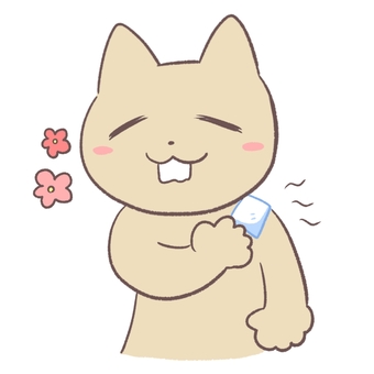 湿布を貼る猫 猫,かわいい,ゆるい,手書き,顔,表情,医療,肩こり,湿布,療養のイラスト素材