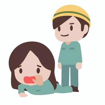 迫りくる作業員 作業員,倒れる,逃げる,迫る,対立,緊張感,トラブル,現場,労働,作業服のイラスト素材