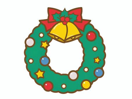 かわいいクリスマスリースのイラスト リース,クリスマス,ベル,鈴,ジングルベル,リボン,鐘,ゴールド,金色,星のイラスト素材