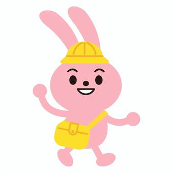 Rabbit walking with a kindergarten bag and raising his right hand, rabbit, animal, yellow, JPG and PNG