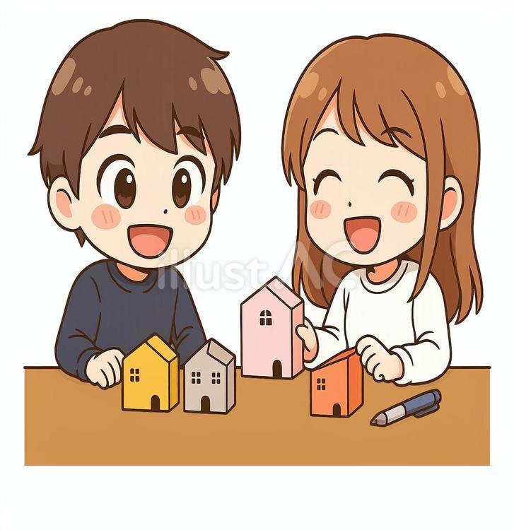 新築を建てようと選んでいる夫婦 夫婦,男性,女性のイラスト素材