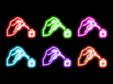 ネオンのネイルをする手元 ネオンのネイルをする手元 ネイル,マニュキア,ポリッシュ,サロン,セルフ,手元,手入れ,身だしなみ,女性,手描きのイラスト素材