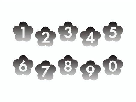 数字（梅アイコン・グラデーション）03 数字,ナンバー,番号,梅,灰,白抜き,グラデーション,セット,アイコン,シンプルのイラスト素材