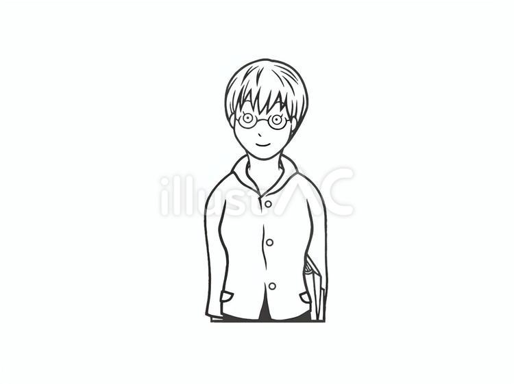 教育機関等で教える眼鏡の女性教師(先生) 女性,教師,手描きのイラスト素材