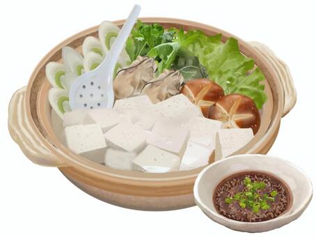 湯豆腐（大）スプーン・たれ付き2 湯豆腐,豆腐,スプーン,たれ,昆布,出汁,豆腐料理,木綿豆腐,絹ごし豆腐,鍋物のイラスト素材