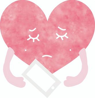 スマホを持って悩む気持ちのハート スマホ,ハート,心,気持ち,悩む,相談,迷う,辛い,悲しい,落ち込むのイラスト素材