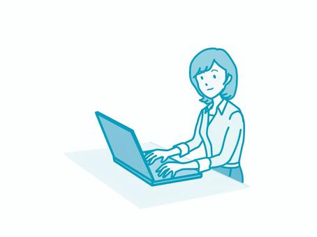 女性　私服　タイピング　単色 女性,20代,pc,タイピング,会社,企業,社員,30代,人物,事務員のイラスト素材