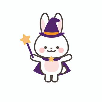 魔法使いのうさぎ_1 ハロウィン,魔法使い,動物,かわいい,うさぎ,挿絵,ワンポイント,魔女,ステッキ,杖のイラスト素材
