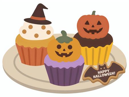 ハロウィンイラストハロウィンカップケーキ ハロウィン,かぼちゃ,手描き,お菓子,halloween,クッキー,イラスト,秋,ケーキ,スイーツのイラスト素材