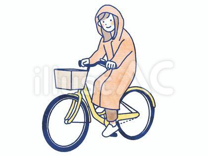 カッパを着た自転車を漕ぐ女性