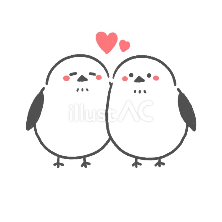 寄り添うシマエナガ/ハート シマエナガ,鳥,野鳥のイラスト素材