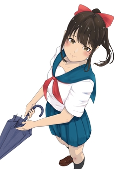雨上がり 女の子,雨,傘,梅雨,かわいい,セーラー服,学校,制服,リボン,女のイラスト素材