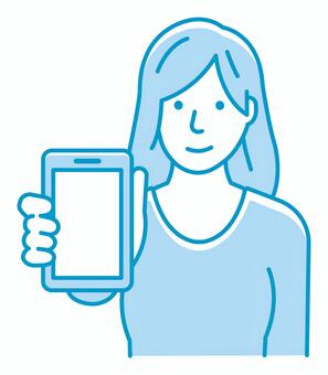 スマホの画面と若い女性イラスト(笑顔) 女性,人物,笑顔,スマホ,スマイル,嬉しい,日本人,アジア人,上半身,若いのイラスト素材