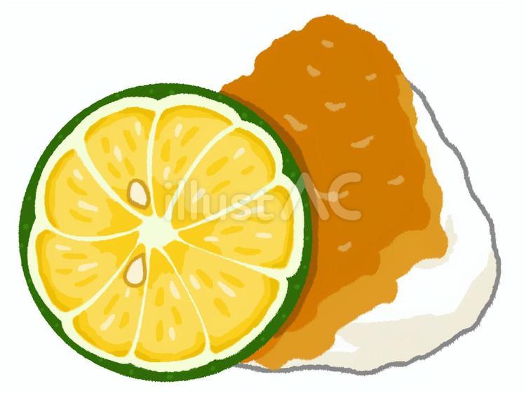 醤油をかけた状態の大根おろしとすだち 大根おろし,大根,すだちのイラスト素材