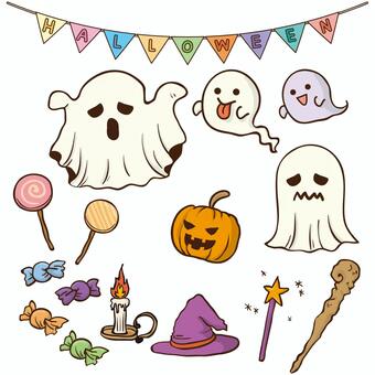 ハロウィンのパーツセット ハロウィン,秋,イベント,飾り,挿絵,装飾,パーツ,かぼちゃ,ジャックオランタン,おばけのイラスト素材