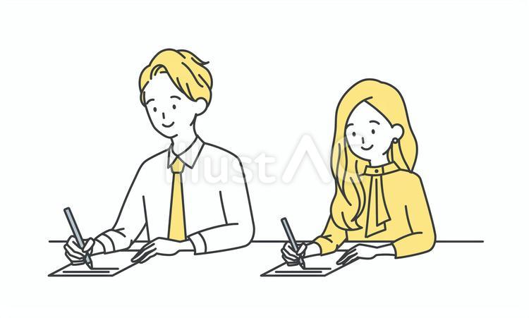 書類を書く男女 人物,男,女のイラスト素材