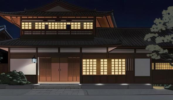 Illustration, night, hostel, japanese style, 