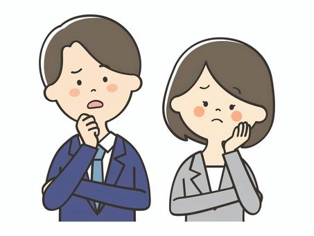 悩むスーツの男女 悩むスーツの男女 男性,女性,悩む,困る,不安,考える,心配,わからない,疑問,不満のイラスト素材