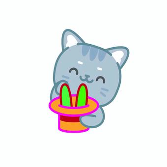 イラスト088 猫,ネコ,マジック,手品,うさぎ,ハット,キャラクター,かわいい,イラスト,動物のイラスト素材