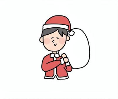 サンタクロースのコスプレをする男性 ゆるかわ,ほんわか,サンタクロース,可愛い,優しい,癒し,ちびキャラ,シンプル,プレゼント,クリスマスのイラスト素材