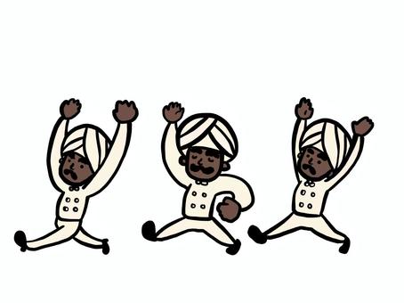 ミニキャラインド人トリオ運び隊左向き インド,インド人,ターバン,髭,シンプル,男,トリオ,3人組,運ぶ,運搬のイラスト素材