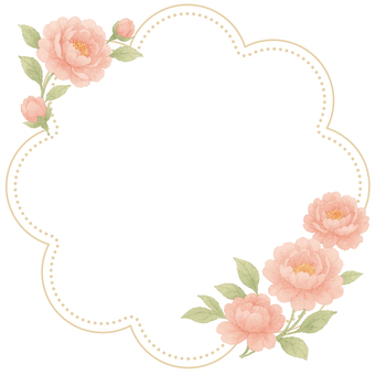 水彩風の牡丹のフレーム・花柄の装飾枠