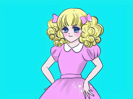 青空の下で腰に手を当てるお嬢様です お嬢様,女性,美容,ビューティー,美人,キレイ,可愛い,美容系,女の人,女のイラスト素材
