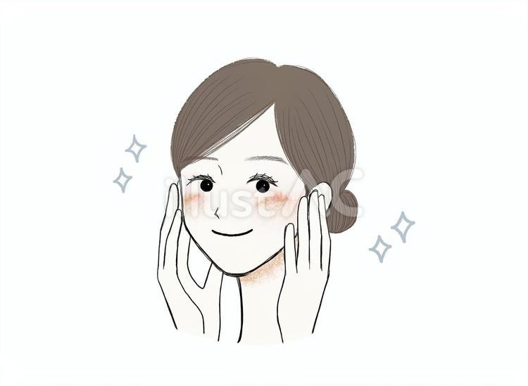 頬に手を添えてる笑顔の女性・まとめ髪 女性,顔,スキンケアのイラスト素材
