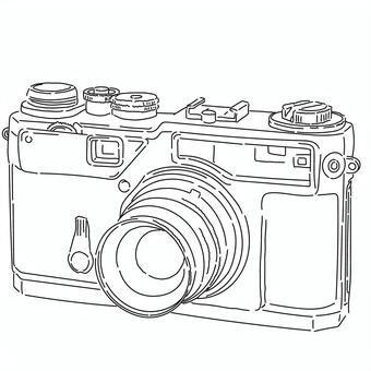 レトロなレンズ交換式カメラの線画イラスト カメラ,レンジファインダー,線画,フィルムカメラ,クラシックカメラ,白黒,モノクロ,レトロ,グラフィック,ビンテージのイラスト素材