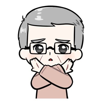 手でバツを作るおじさんのアイコン アイコン,おじさん,年配,私服,メガネ,男性,父親,叔父,おじいちゃん,上半身のイラスト素材
