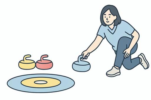 カローリングを楽しむ カローリングを楽しむ カローリング,スポーツ,ニュースポーツ,レクリエーション,カーリング,室内競技,体験,運動,交流,チームプレーのイラスト素材