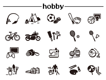 ホビーアイテムのイラスト 趣味,釣り,キャンプ,サッカー,野球,バスケット,ロードバイク,バイク,ツーリング,diyのイラスト素材