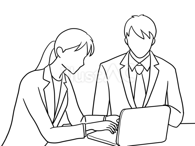 会議している2人（線画のみ） 男性,女性,会議のイラスト素材