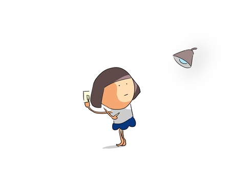 確認　おかっぱ 電気,消灯,確認,おかっぱ,女の子のイラスト素材