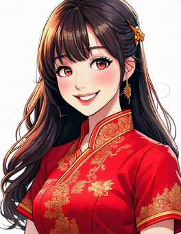 赤いチャイナドレスの美少女