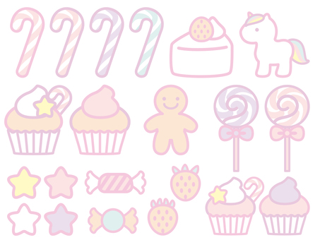 ゆめかわスイーツセット ゆめかわスイーツセット スイーツ,お菓子,セット,食べ物,甘い,クリスマス,イラスト,杖キャンディ,キャンディケイン,飴のイラスト素材