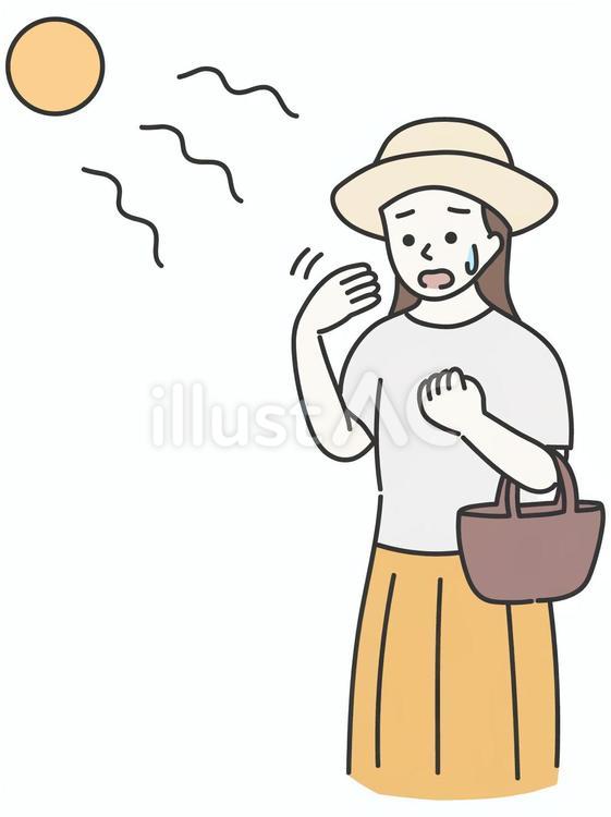 暑い日差しと女性 熱中症,紫外線,太陽のイラスト素材