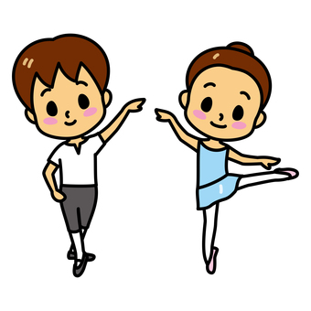 子供　バレエ 子供,習い事,バレエ,バレエ教室,小学生,男の子,女の子,男女,兄弟,兄のイラスト素材