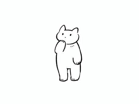 考える白猫 ねこ,考える,悩む,眺める,立つ,かわいい,ゆるいのイラスト素材
